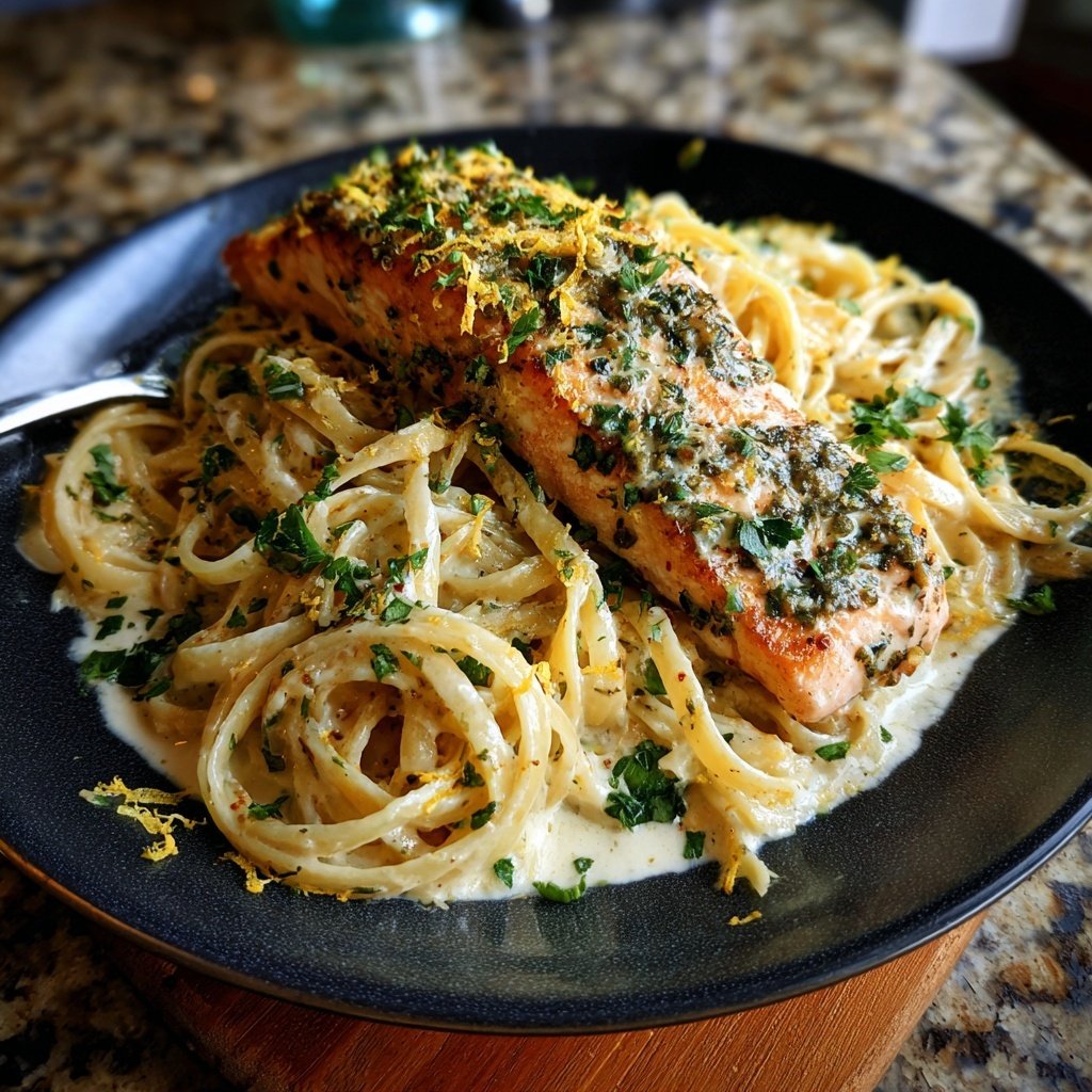 Herbed Salmon and Creamy Pasta