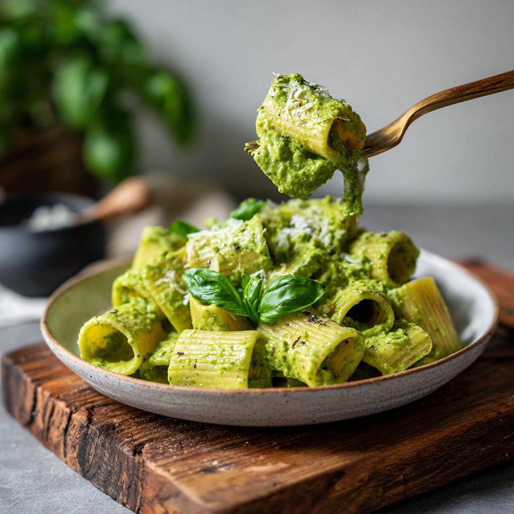Vegan Pesto and Pea Rigatoni